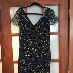 NWT Marchesa Notte Navy & Gold Evening Dress